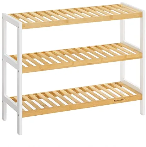 SONGMICS skohylde, m. 3 hylder - natur og hvid bambus (70x26)